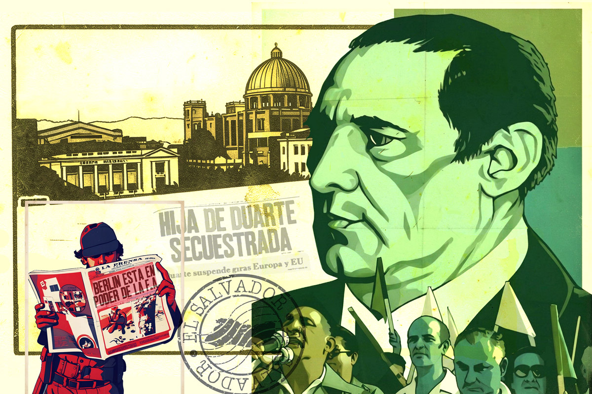 El presidente Duarte besa la bandera gringa